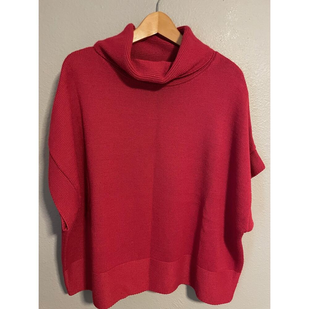 Coldwater Creek Sweater Womens 1X Red Wool Blend Cowl Neck Short Sleeve Pullover